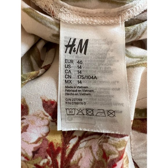 HM Shirt Dress Size 14 White Beige Floral Long Sleeve Mini Button Bohemian - Picture 10 of 13